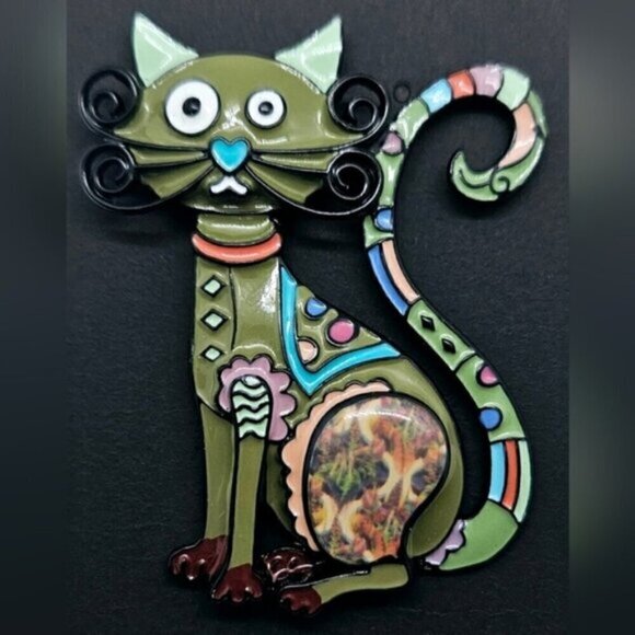 Adorable artistic large cat vintage style brooch - Picture 3 of 3